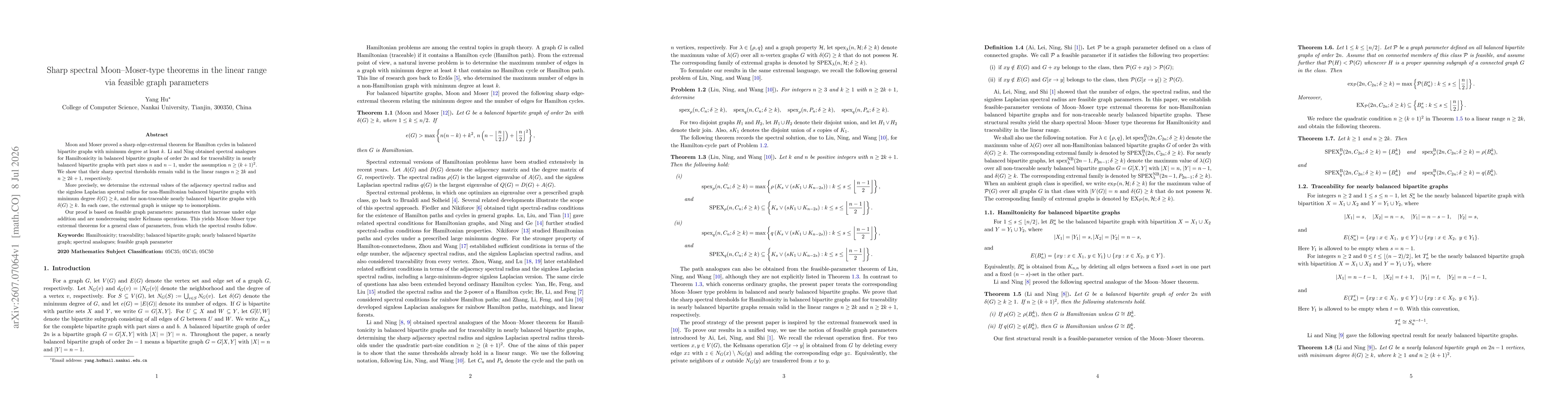 Thumbnail for Sharp spectral Moon--Moser-type theorems in the linear range via feasible graph parameters