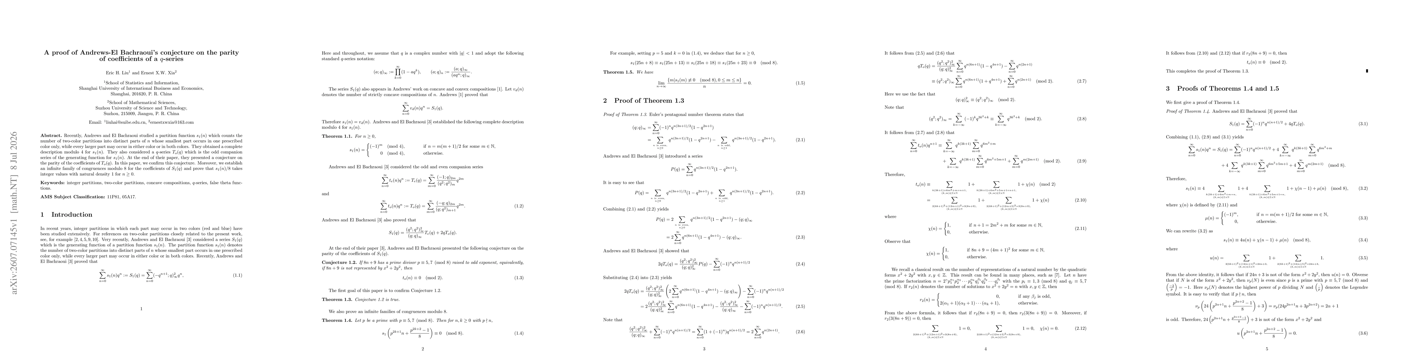 Thumbnail for A proof of Andrews-El Bachraoui's conjecture on the parity of coefficients of a $q$-series