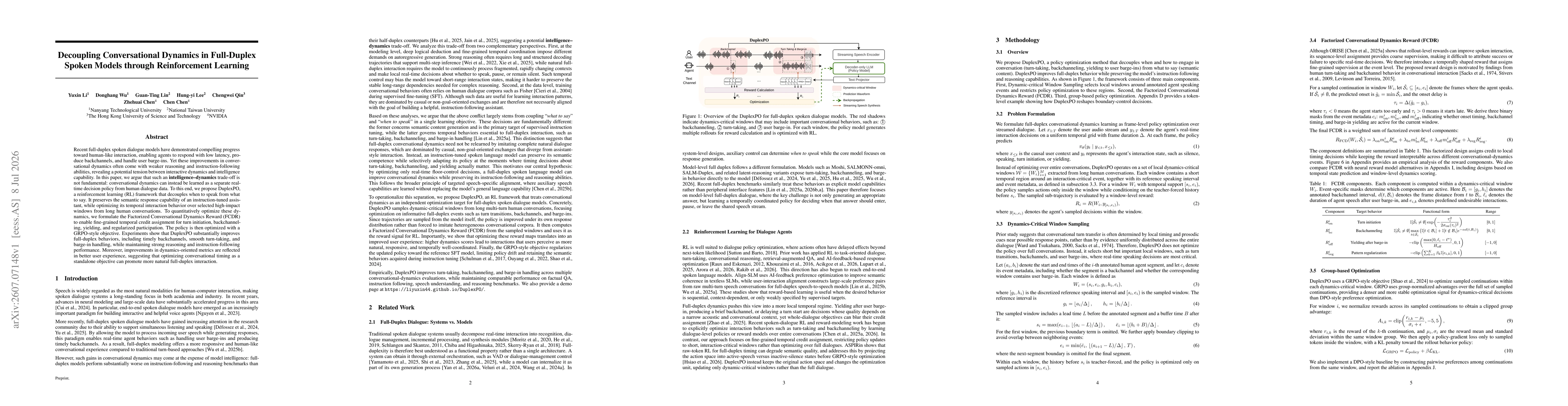 Thumbnail for Decoupling Conversational Dynamics in Full-Duplex Spoken Models through Reinforcement Learning