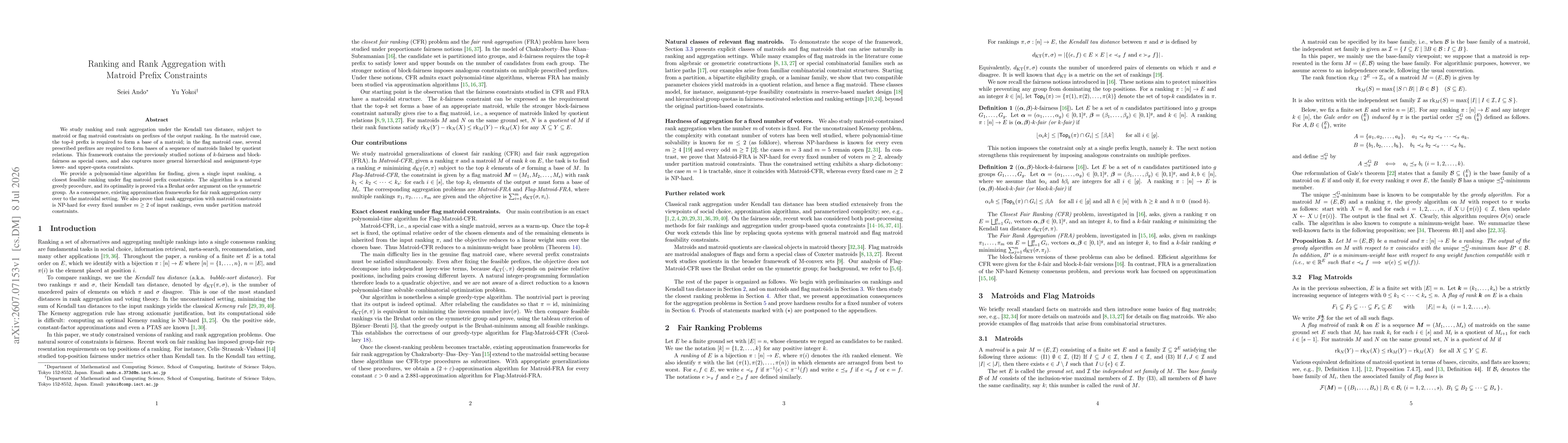 Thumbnail for Ranking and Rank Aggregation with Matroid Prefix Constraints