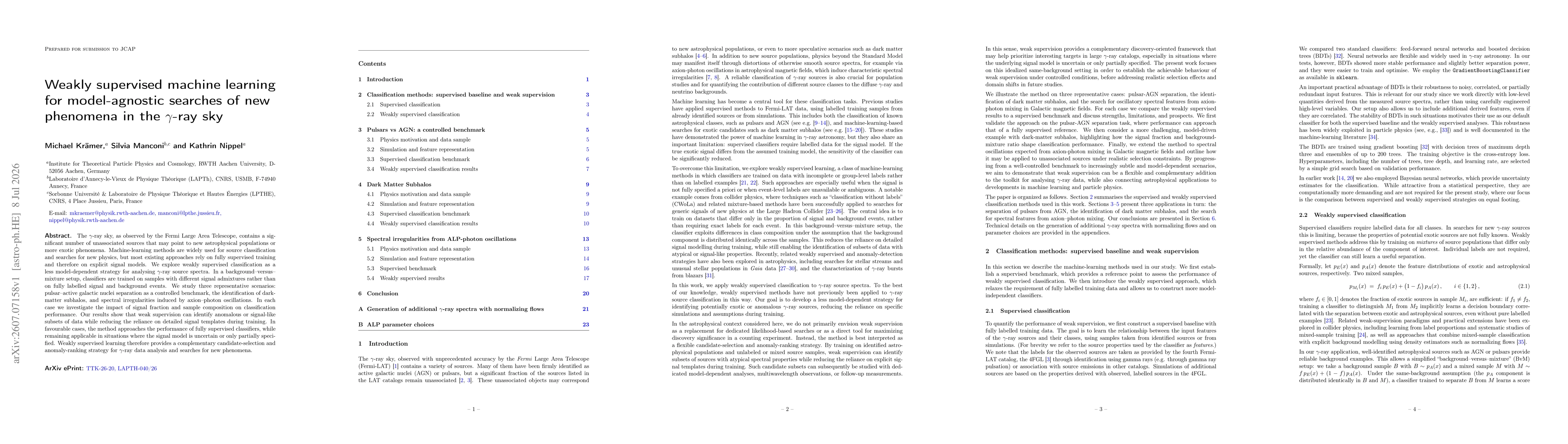 Thumbnail for Weakly supervised machine learning for model-agnostic searches of new phenomena in the $γ$-ray sky