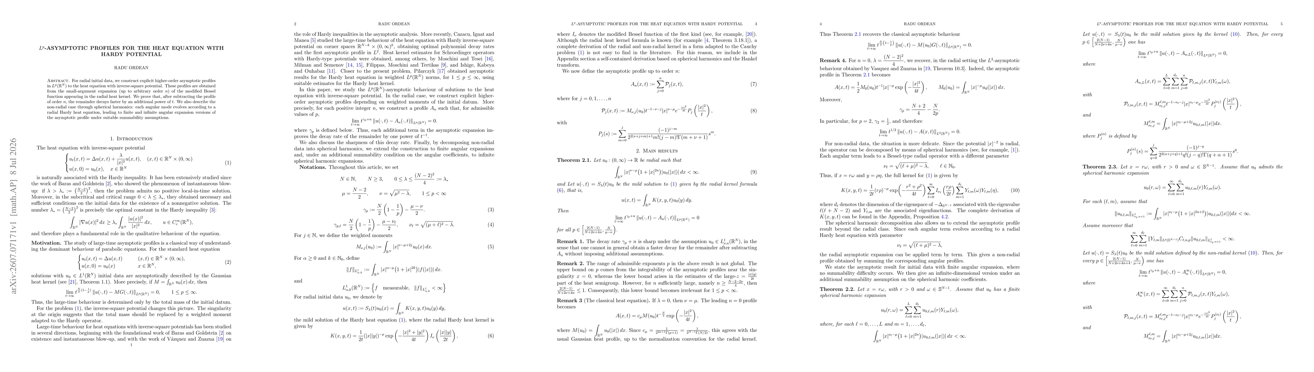 Thumbnail for $L^p$-Asymptotic Profiles for the Heat Equation with a Hardy Potential