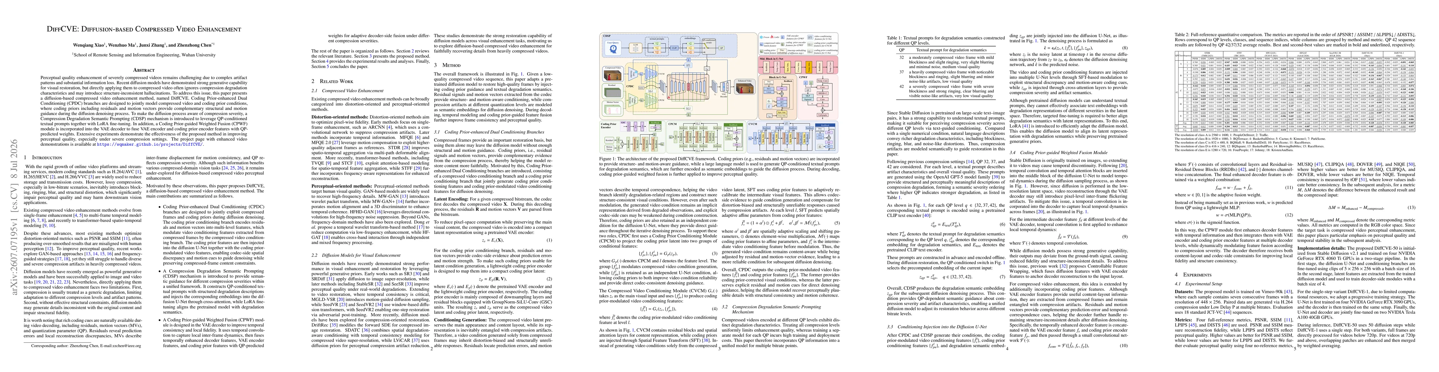 Thumbnail for DiffCVE: Diffusion-based Compressed Video Enhancement