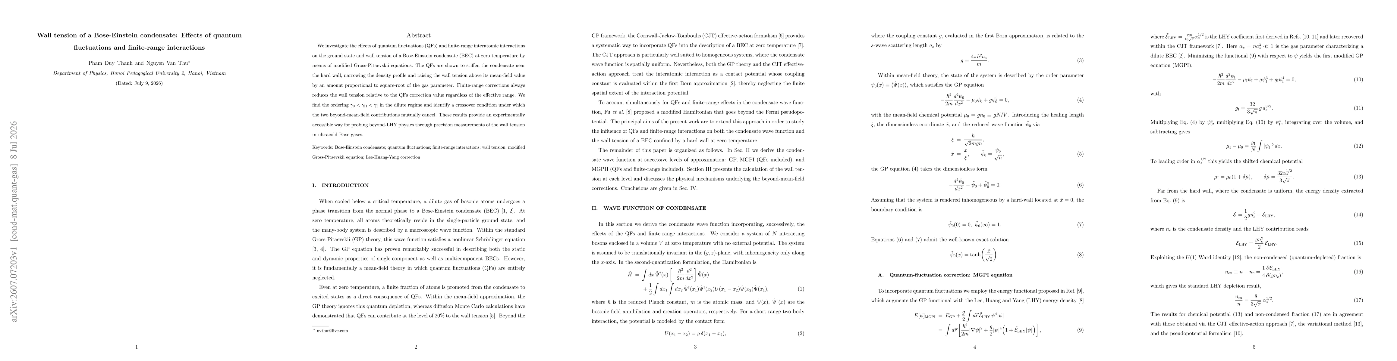 Thumbnail for Wall tension of a Bose-Einstein condensate: Effects of quantum fluctuations and finite-range interactions