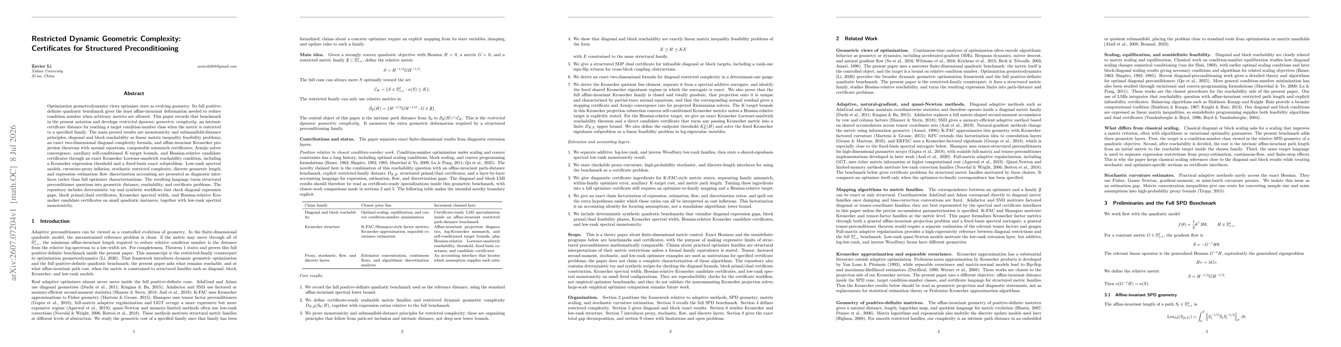 Thumbnail for Restricted Dynamic Geometric Complexity: Certificates for Structured Preconditioning