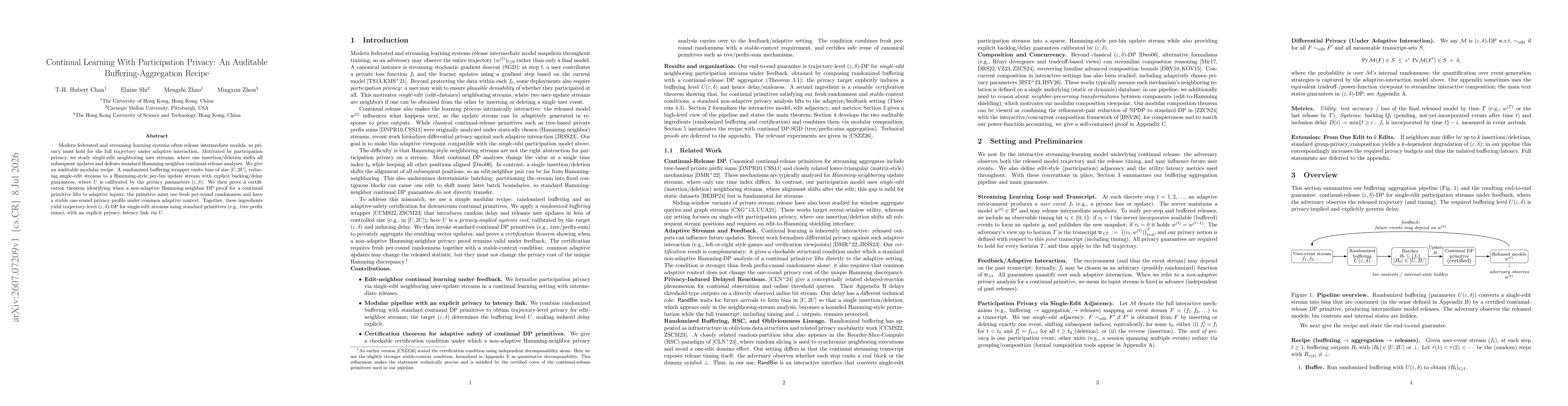 Thumbnail for Continual Learning With Participation Privacy: An Auditable Buffering-Aggregation Recipe