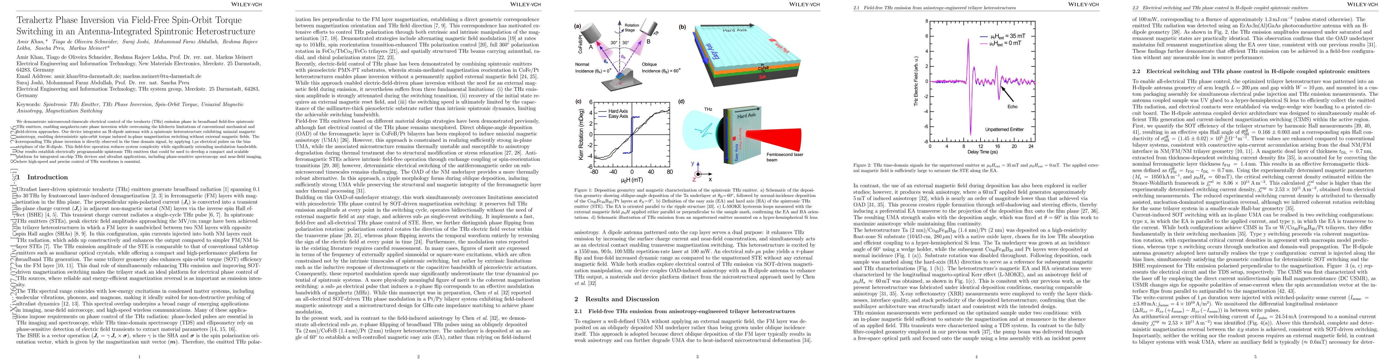 Thumbnail for Terahertz Phase Inversion via Field-Free Spin-Orbit Torque Switching in an Antenna-Integrated Spintronic Heterostructure