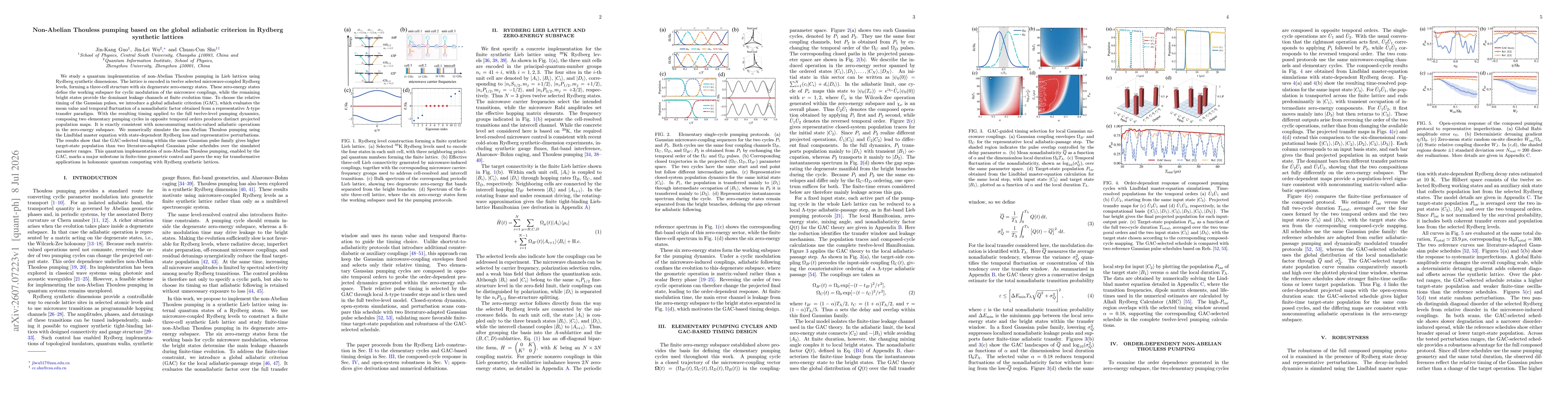 Thumbnail for Non-Abelian Thouless pumping based on the global adiabatic criterion in Rydberg synthetic lattices