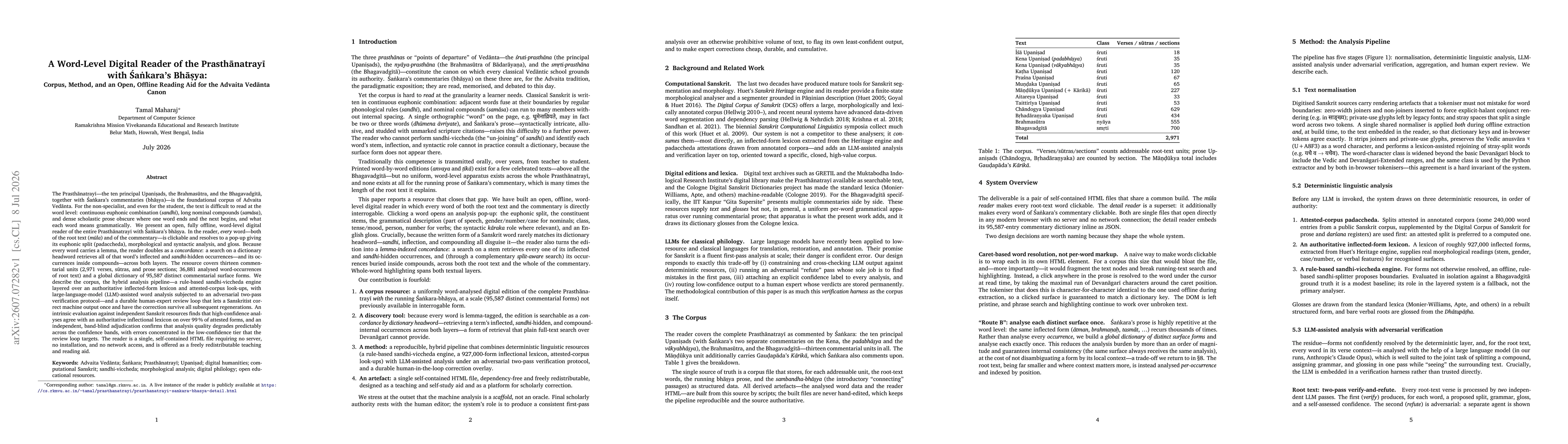 Thumbnail for A Word-Level Digital Reader of the Prasthanatrayi with Sankara's Bhasya: Corpus, Method, and an Open, Offline Reading Aid for the Advaita Vedanta Canon