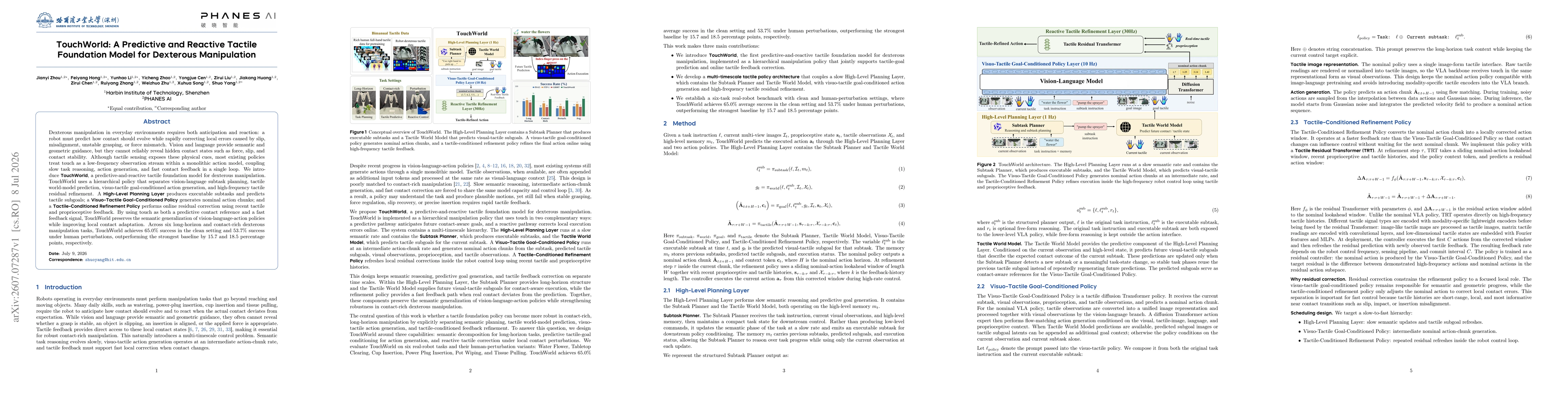 Thumbnail for TouchWorld: A Predictive and Reactive Tactile Foundation Model for Dexterous Manipulation