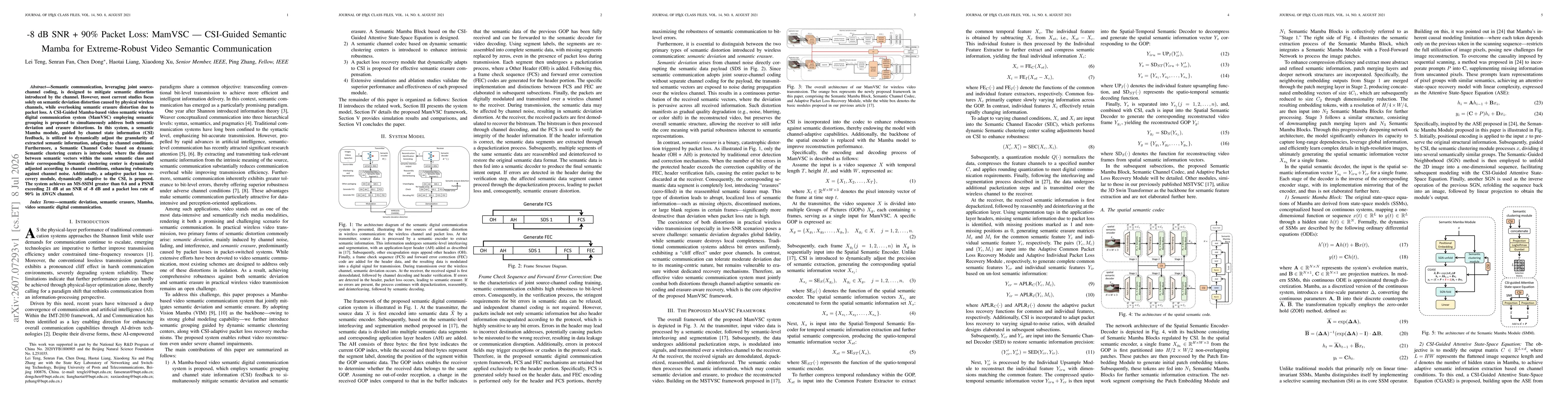 Thumbnail for -8 dB SNR + 90% Packet Loss: MamVSC -- CSI-Guided Semantic Mamba for Extreme-Robust Video Semantic Communication