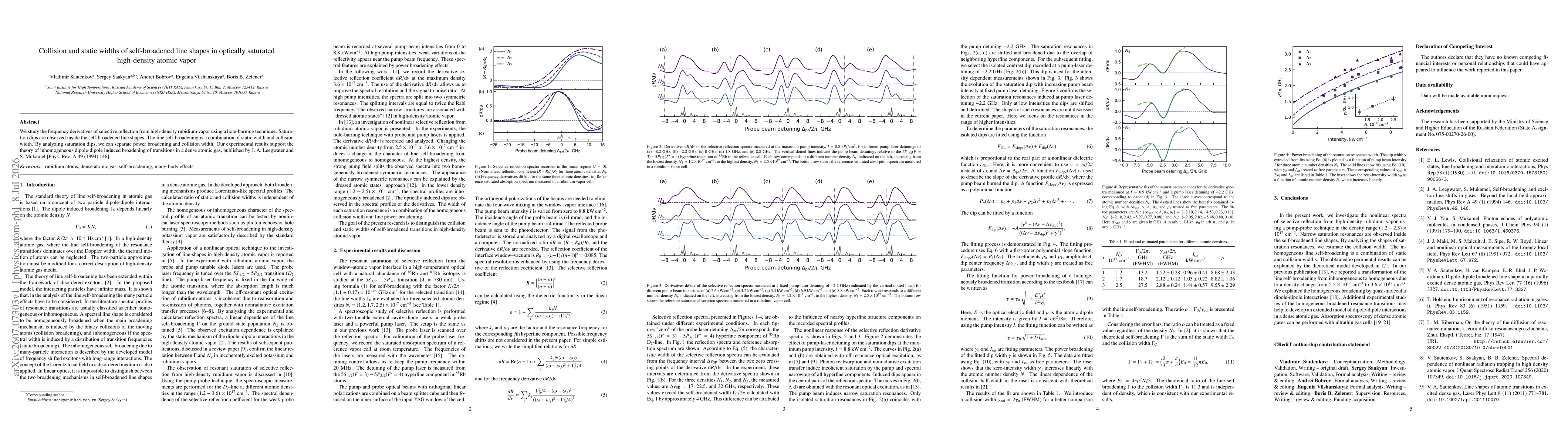 Thumbnail for Collision and static widths of self-broadened line shapes in optically saturated high-density atomic vapor