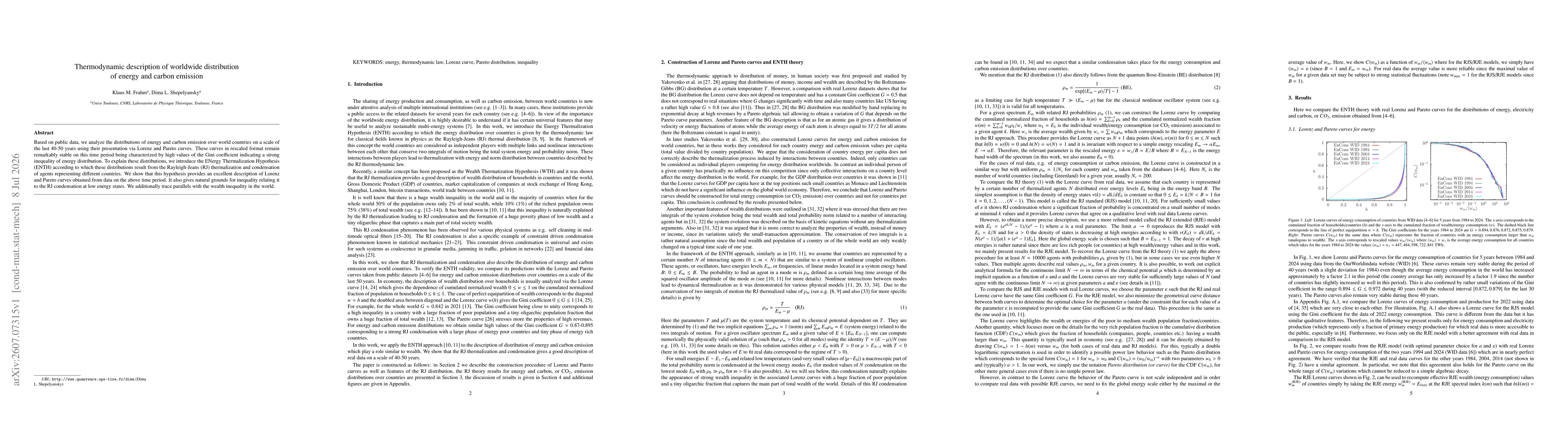 Thumbnail for Thermodynamic description of worldwide distribution of energy and carbon emission