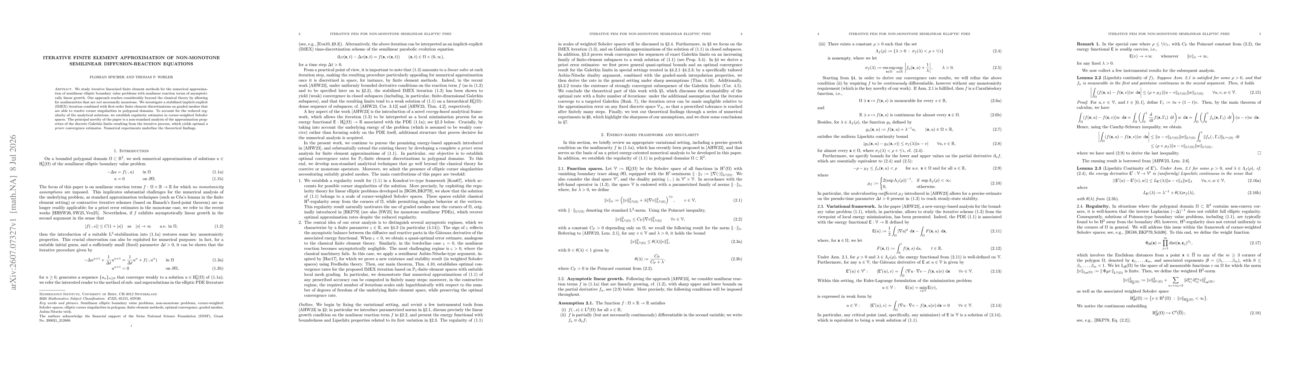 Thumbnail for Iterative finite element approximation of non-monotone semilinear diffusion-reaction equations