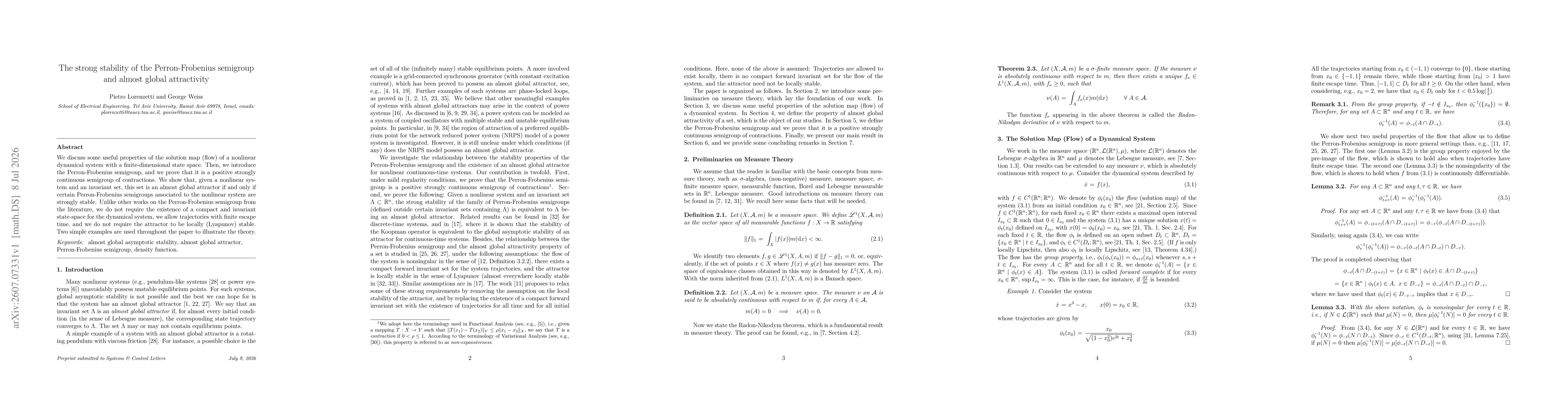 Thumbnail for The strong stability of the Perron-Frobenius semigroup and almost global attractivity