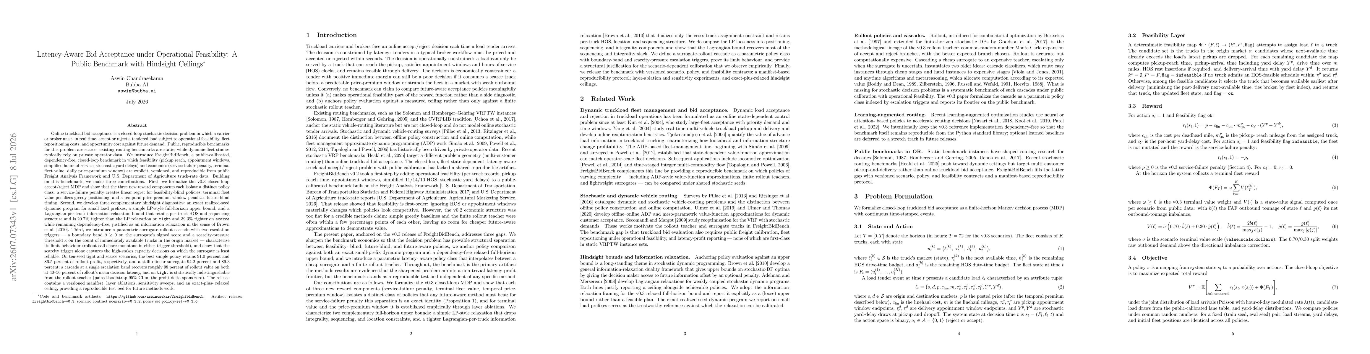Thumbnail for Latency-Aware Bid Acceptance under Operational Feasibility: A Public Benchmark with Hindsight Ceilings
