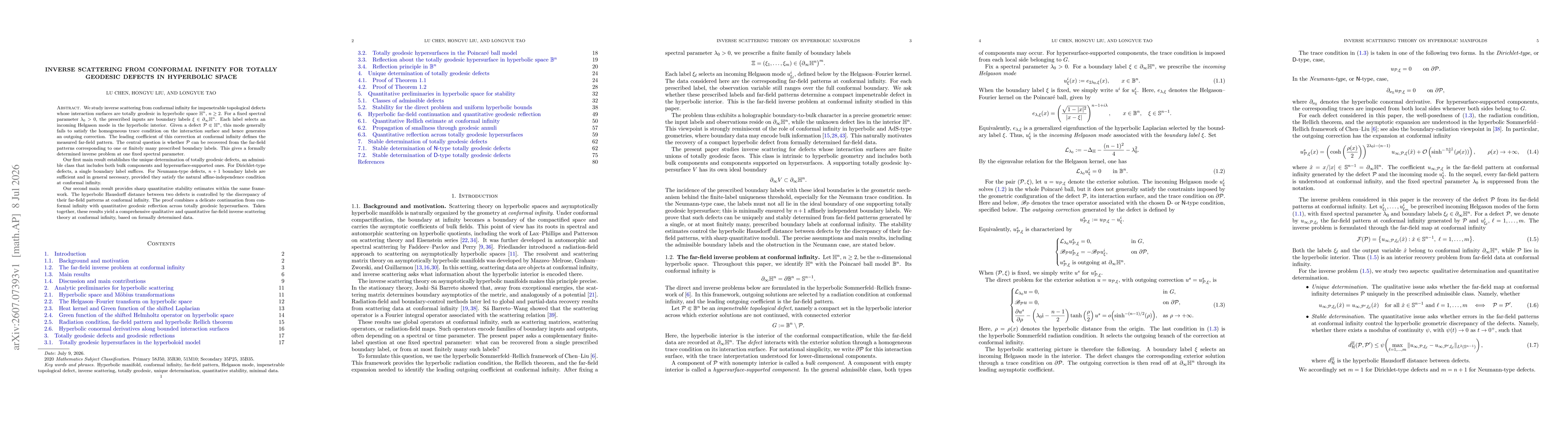 Thumbnail for Inverse Scattering from Conformal Infinity for Totally Geodesic Defects in Hyperbolic Space