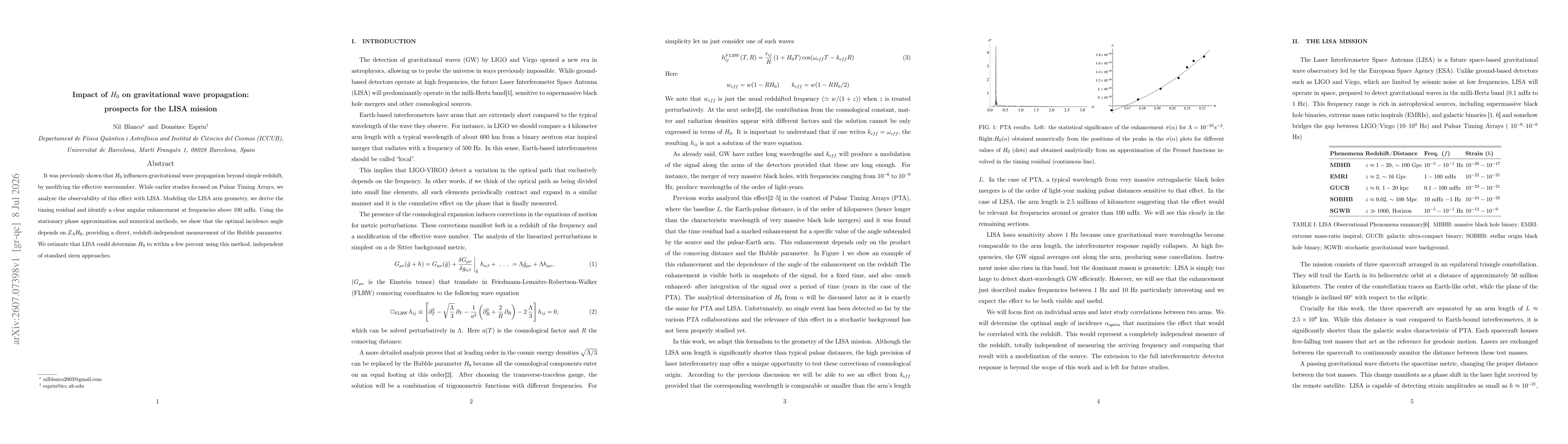 Thumbnail for Impact of $H_0$ on gravitational wave propagation: prospects for the LISA mission