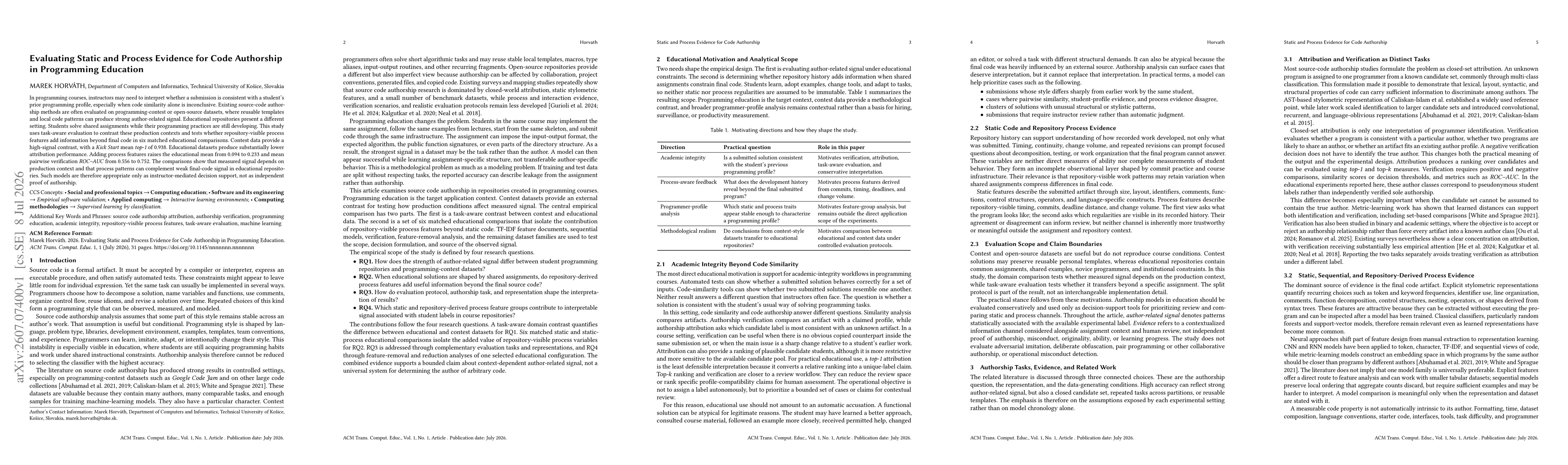 Thumbnail for Evaluating Static and Process Evidence for Code Authorship in Programming Education