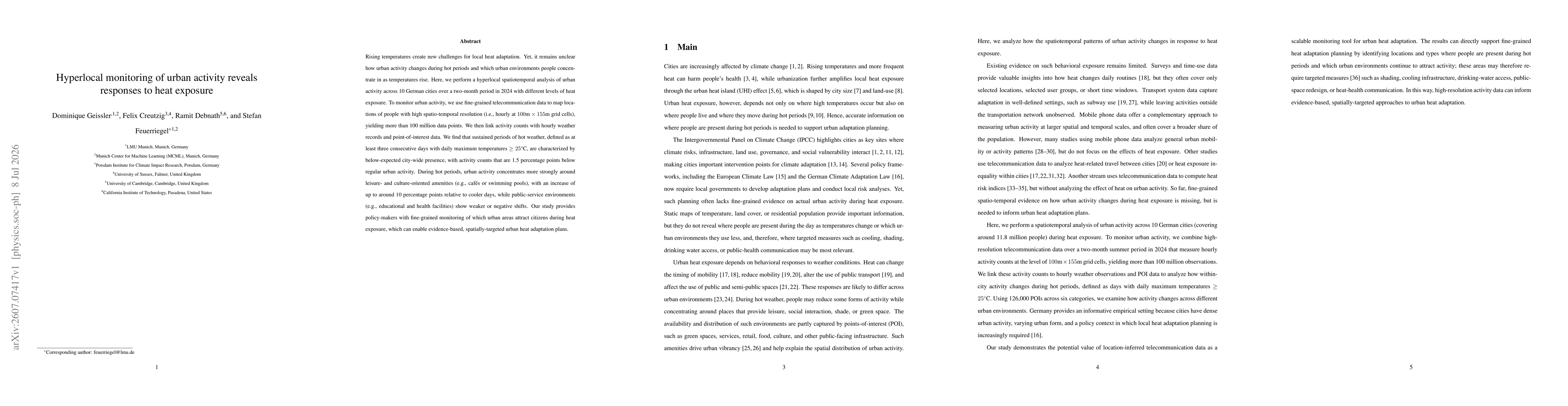 Thumbnail for Hyperlocal monitoring of urban activity reveals responses to heat exposure