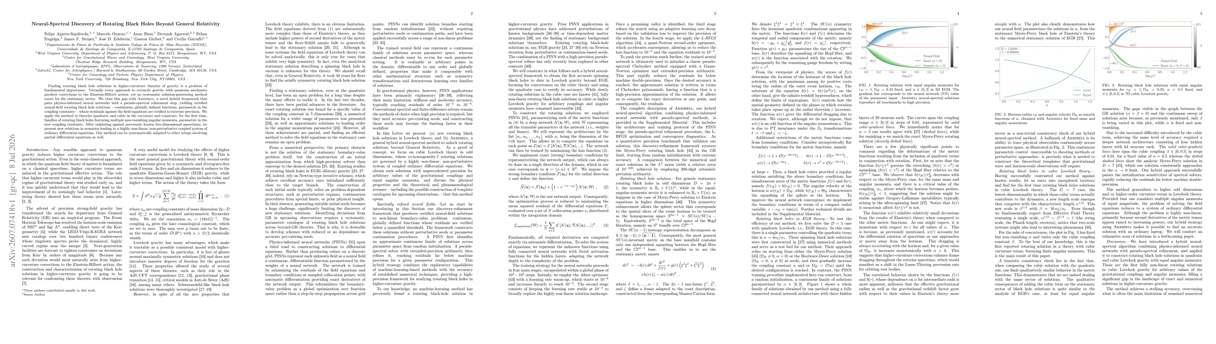 Thumbnail for Neural-Spectral Discovery of Rotating Black Holes Beyond General Relativity