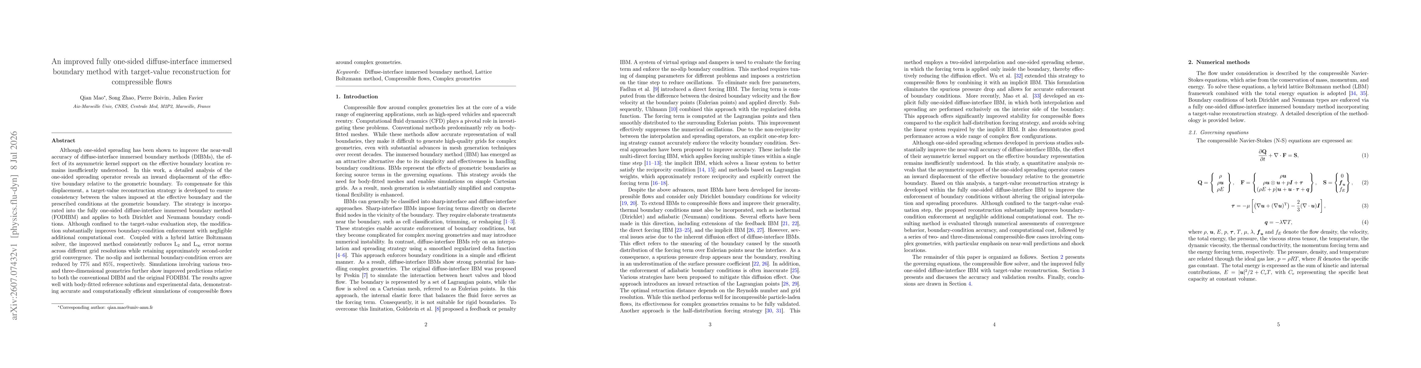 Thumbnail for An improved fully one-sided diffuse-interface immersed boundary method with target-value reconstruction for compressible flows