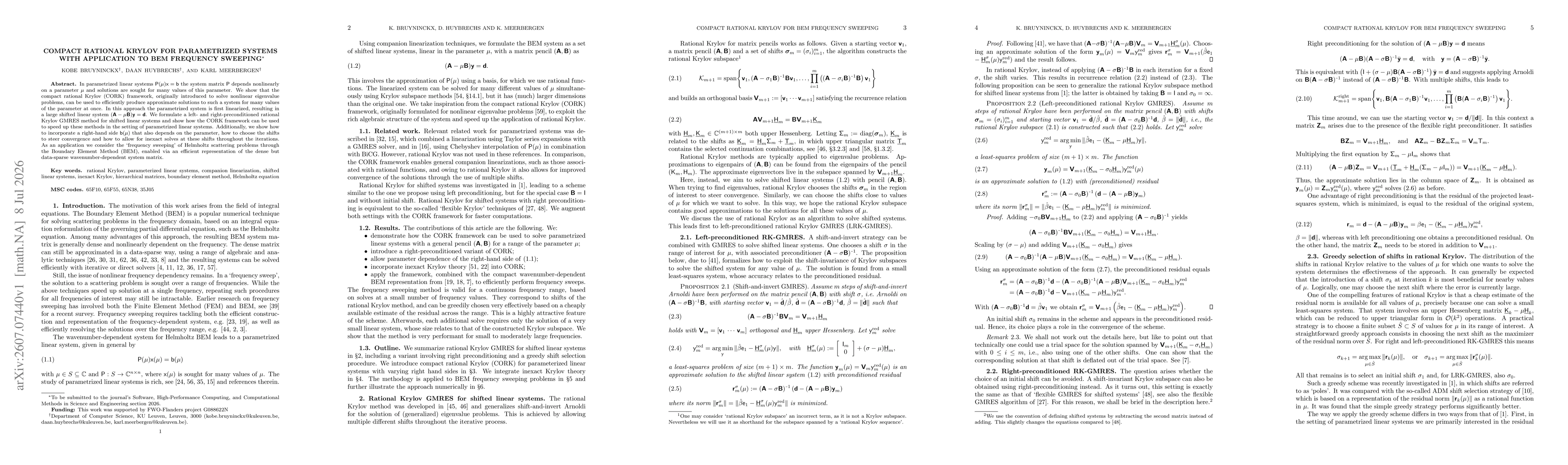 Thumbnail for Compact Rational Krylov for Parametrized Systems with Application to BEM Frequency Sweeping
