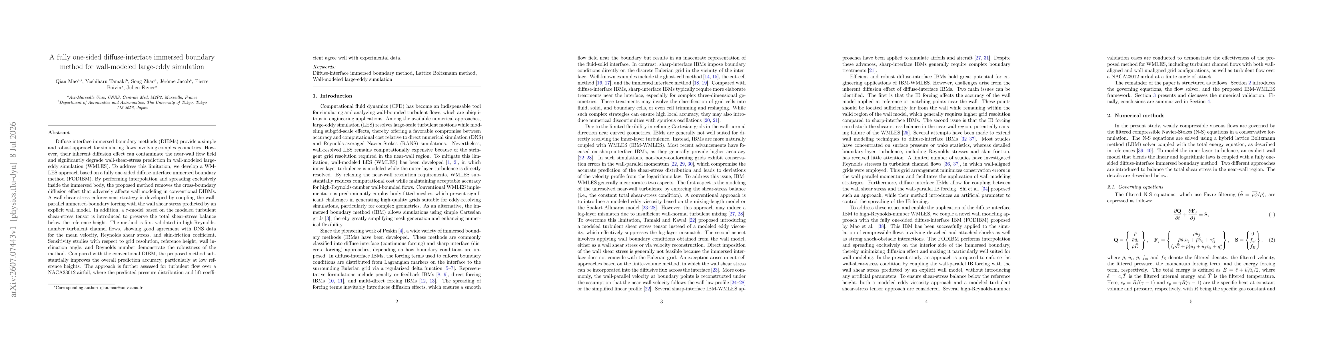 Thumbnail for A fully one-sided diffuse-interface immersed boundary method for wall-modeled large-eddy simulation
