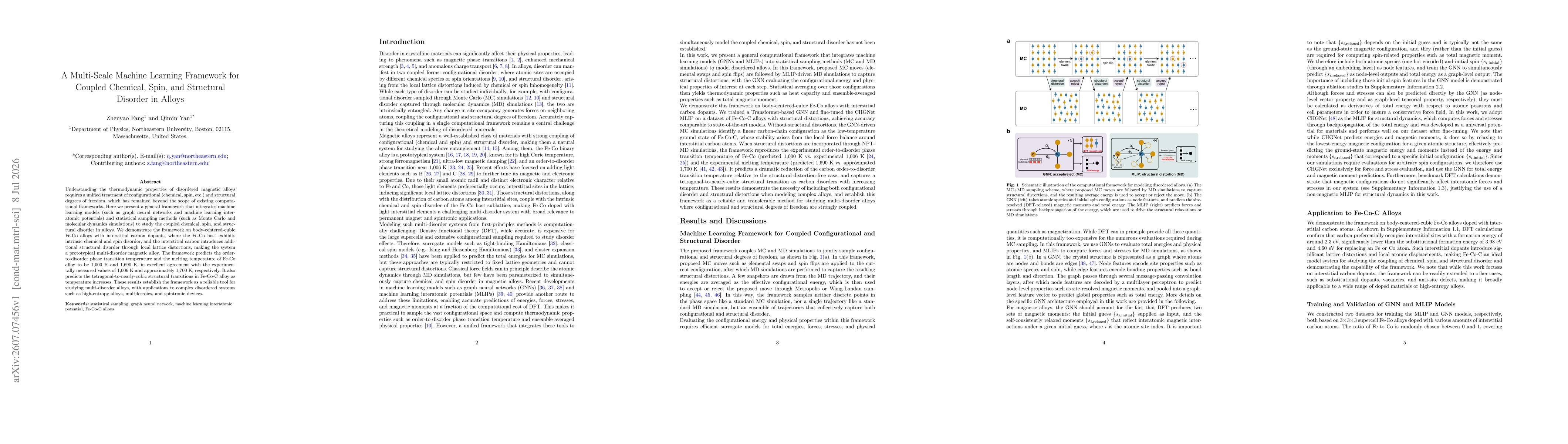 Thumbnail for A Multi-Scale Machine Learning Framework for Coupled Chemical, Spin, and Structural Disorder in Alloys