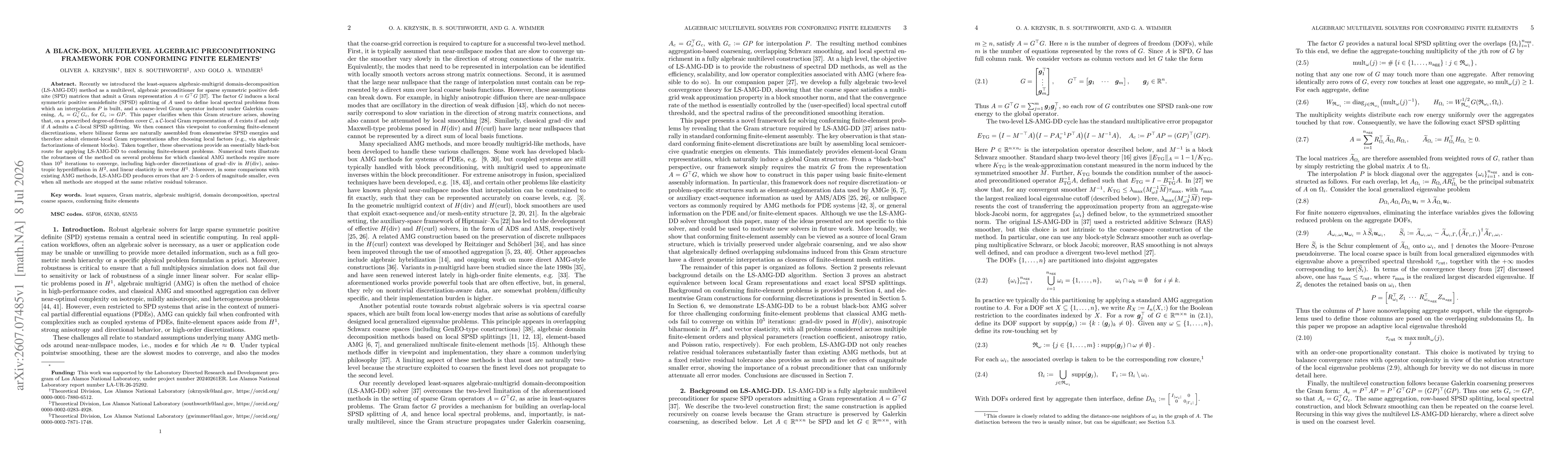 Thumbnail for A black-box, multilevel algebraic preconditioning framework for conforming finite elements