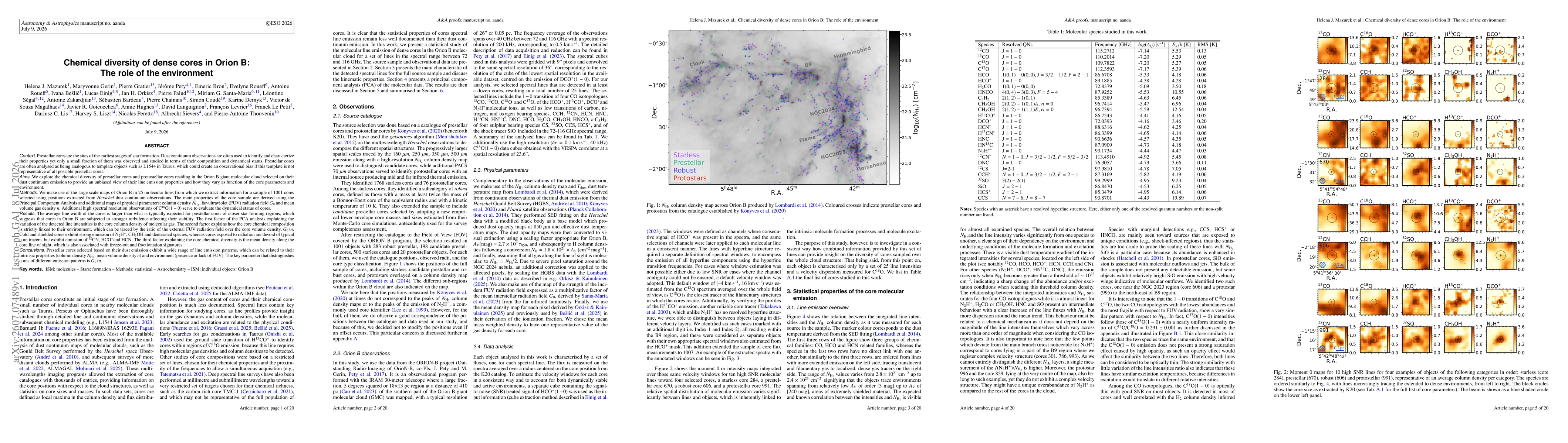 Thumbnail for Chemical diversity of dense cores in Orion B: The role of the environment