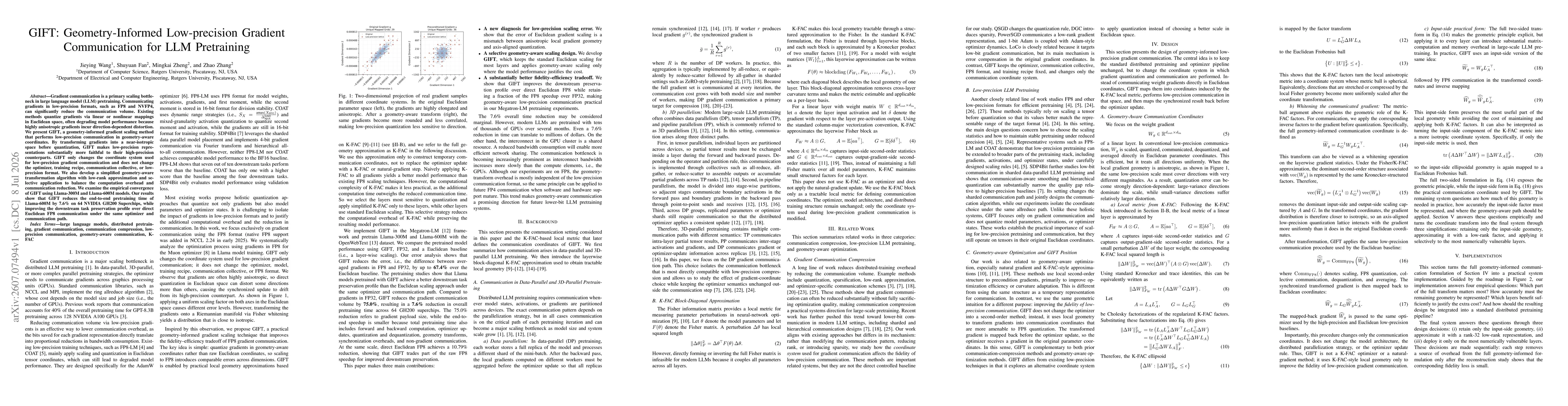 Thumbnail for GIFT: Geometry-Informed Low-precision Gradient Communication for LLM Pretraining
