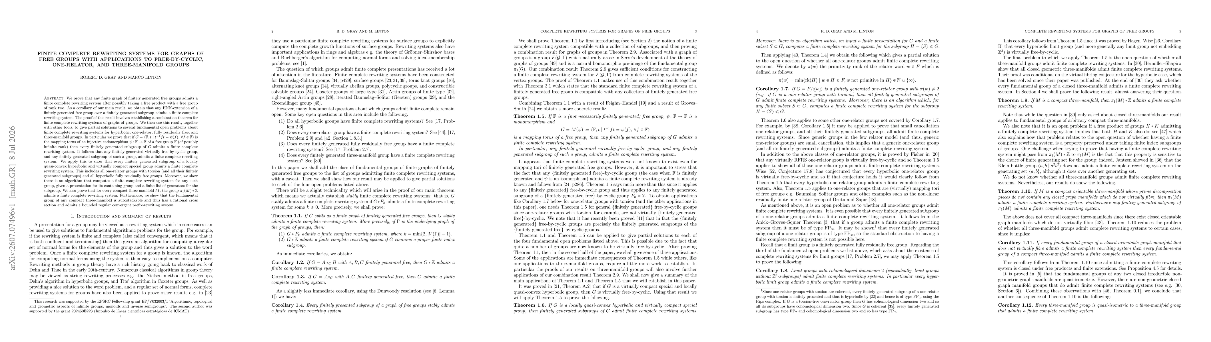 Thumbnail for Finite complete rewriting systems for graphs of free groups with applications to free-by-cyclic, one-relator, and three-manifold groups