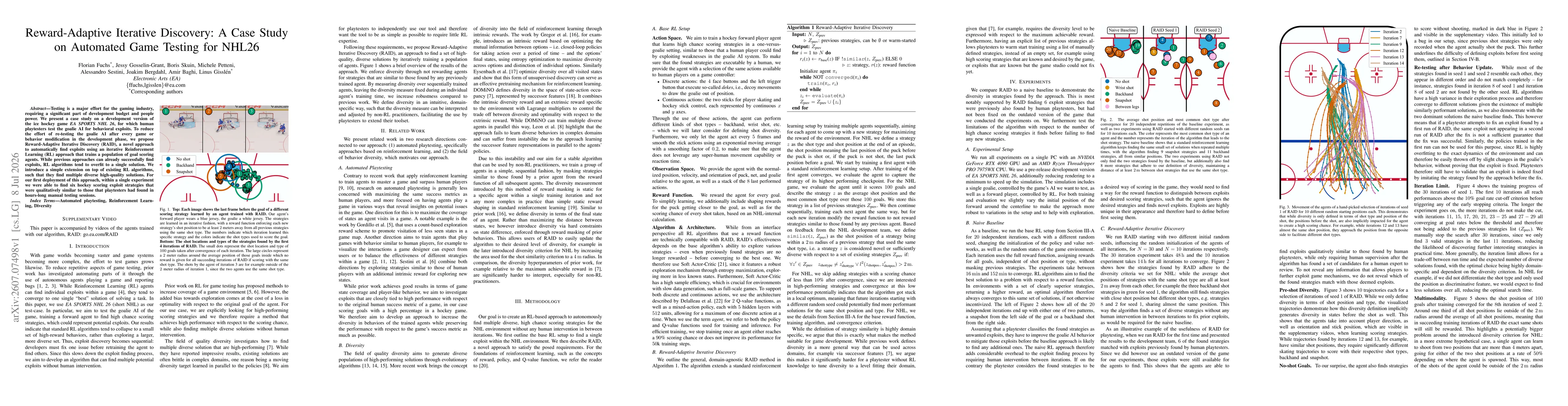 Thumbnail for Reward-Adaptive Iterative Discovery: A Case Study on Automated Game Testing for NHL26