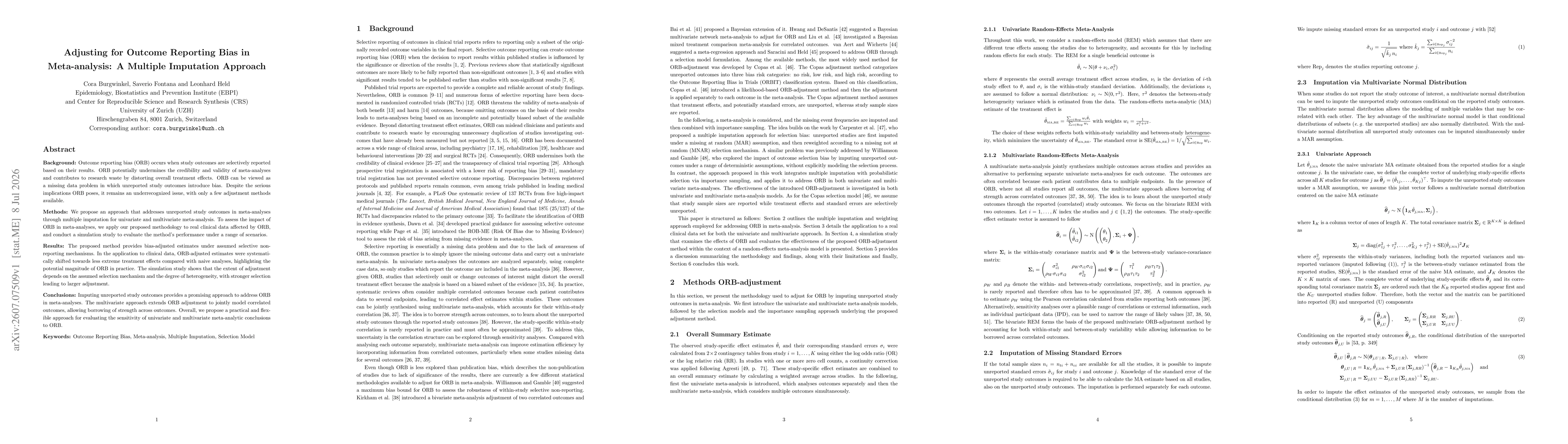 Thumbnail for Adjusting for Outcome Reporting Bias in Meta-analysis: A Multiple Imputation Approach