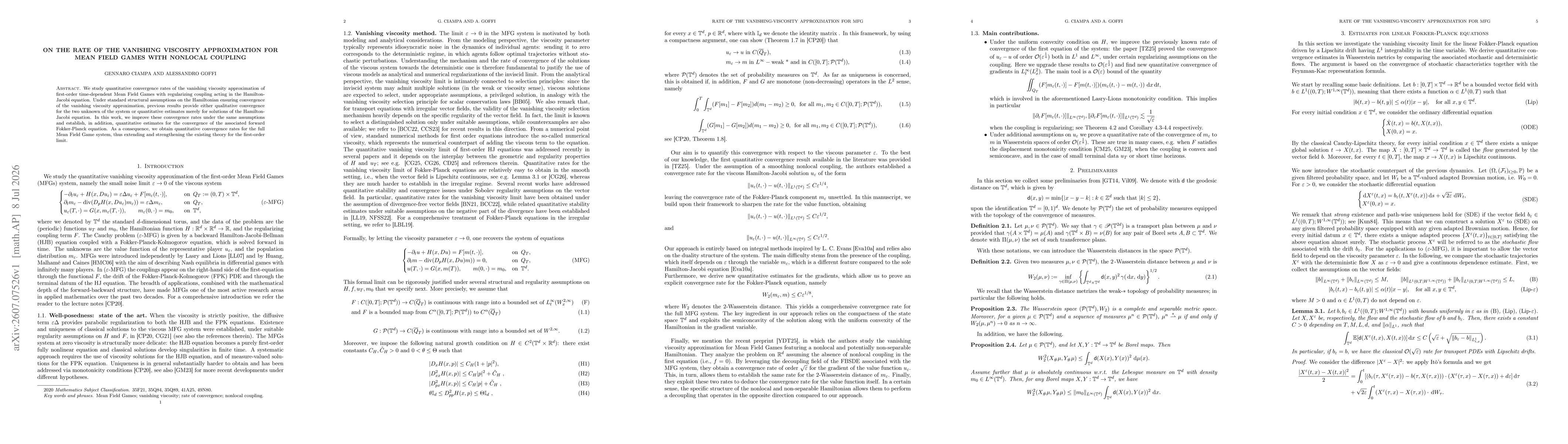 Thumbnail for On the rate of the vanishing viscosity approximation for Mean Field Games with nonlocal coupling