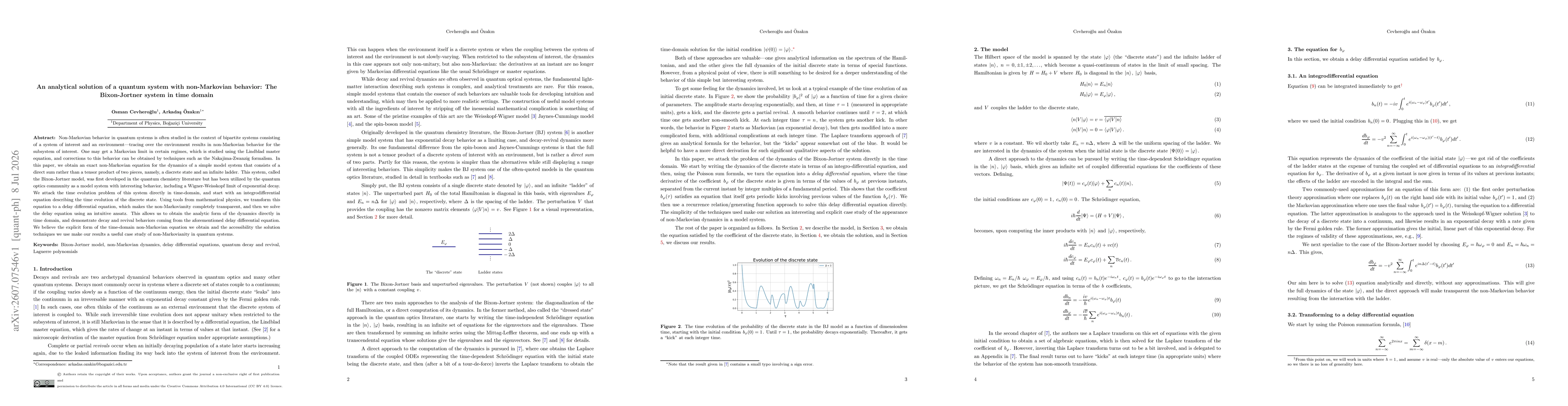 Thumbnail for An analytical solution of a quantum system with non-Markovian behavior: The Bixon-Jortner system in time domain