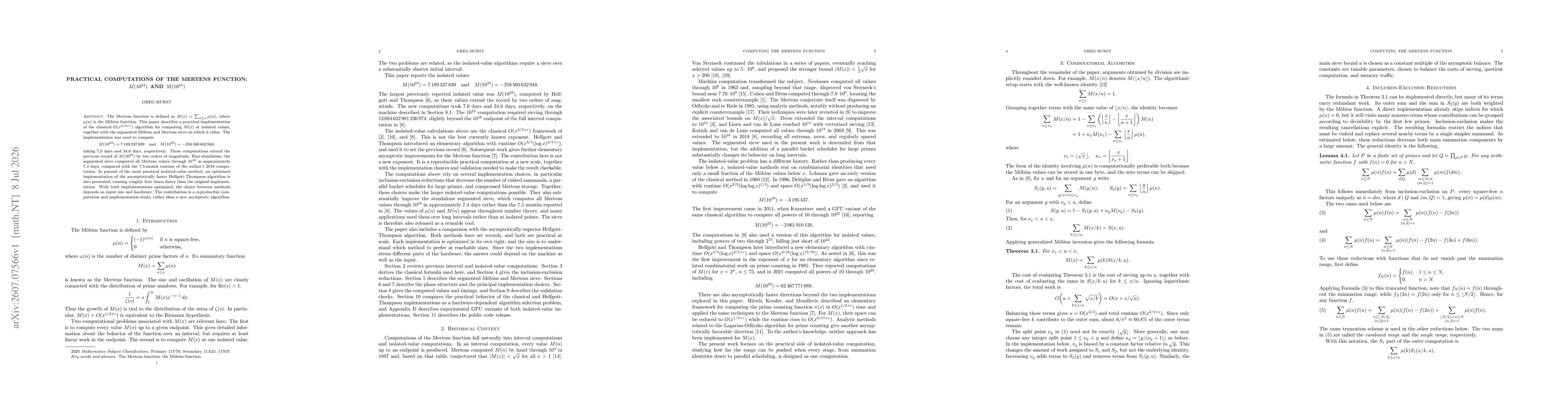 Thumbnail for Practical Computations of the Mertens Function: $M(10^{24})$ and $M(10^{25})$