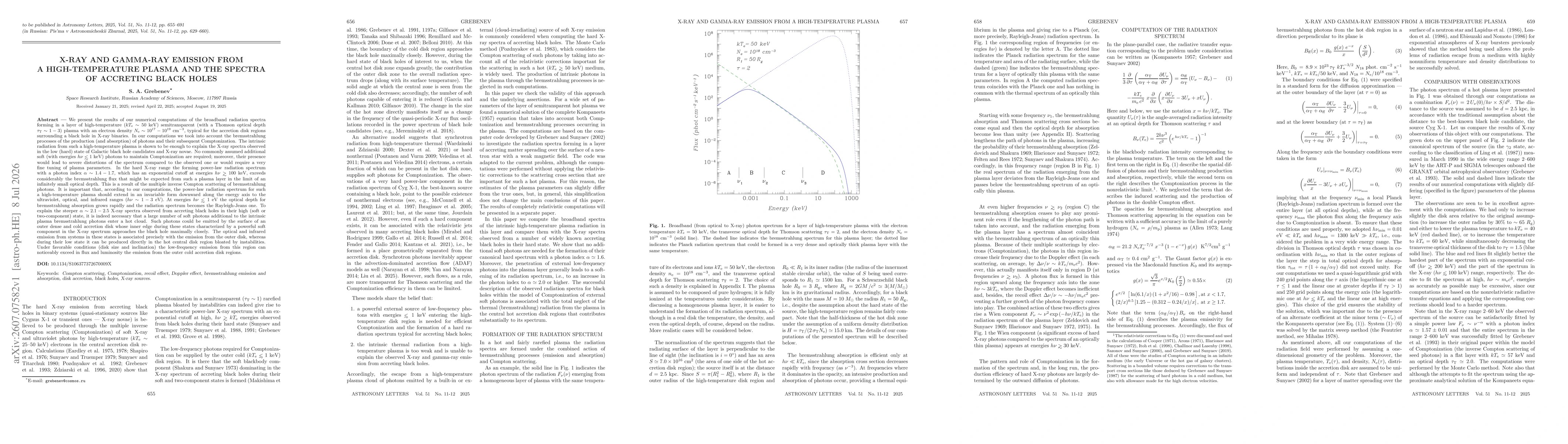 Thumbnail for X-ray and Gamma-ray Emission from a High-Temperature Plasma and the Spectra of Accreting Black Holes