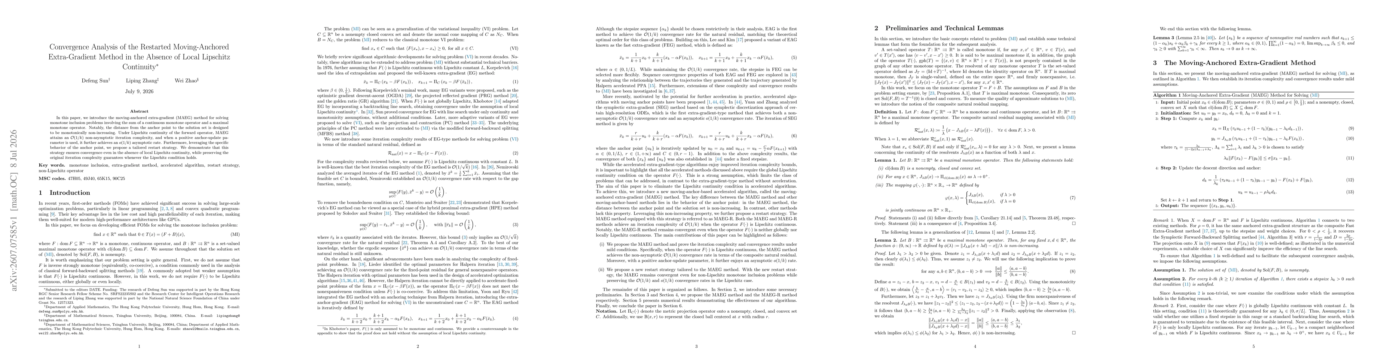 Thumbnail for Convergence Analysis of the Restarted Moving-Anchored Extra-Gradient Method in the Absence of Local Lipschitz Continuity