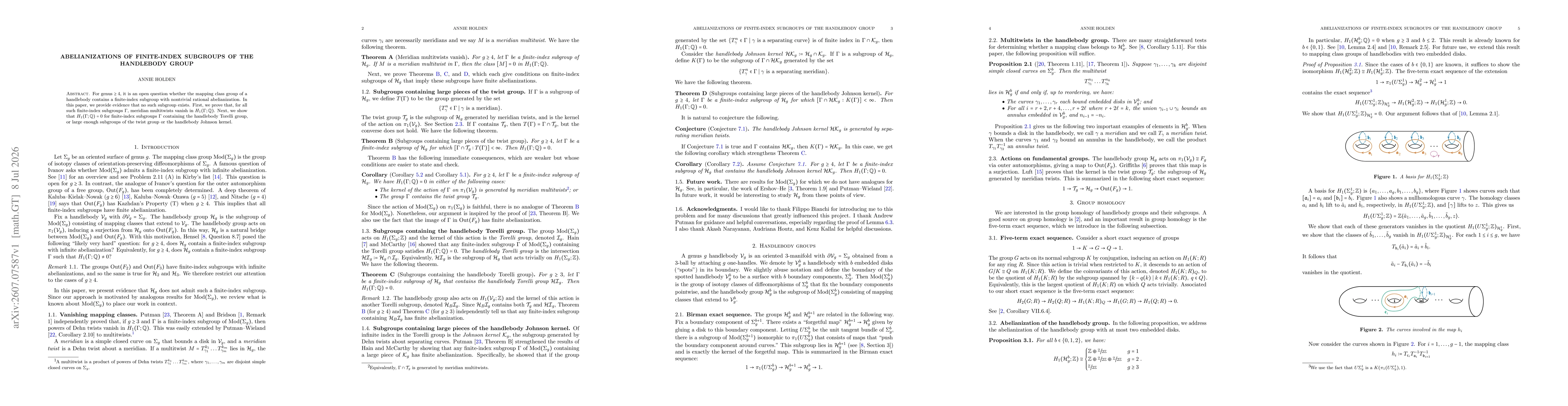 Thumbnail for Abelianizations of finite-index subgroups of the handlebody group