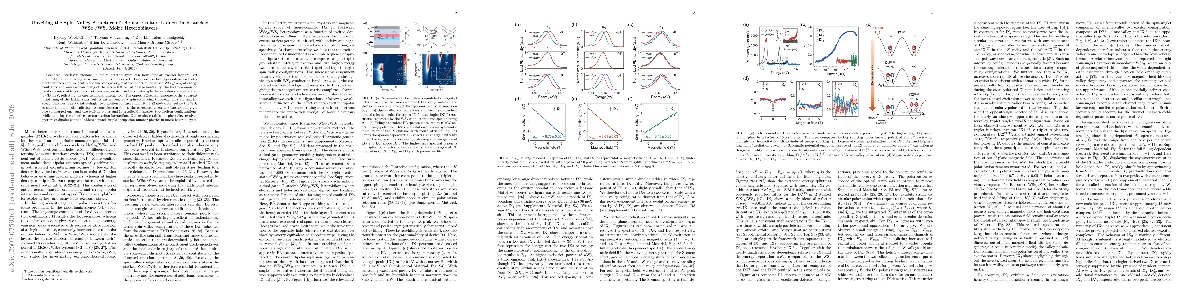 Thumbnail for Unveiling the Spin-Valley Structure of Dipolar Exciton Ladders in R-stacked WSe$_2$/WS$_2$ Moiré Heterobilayers