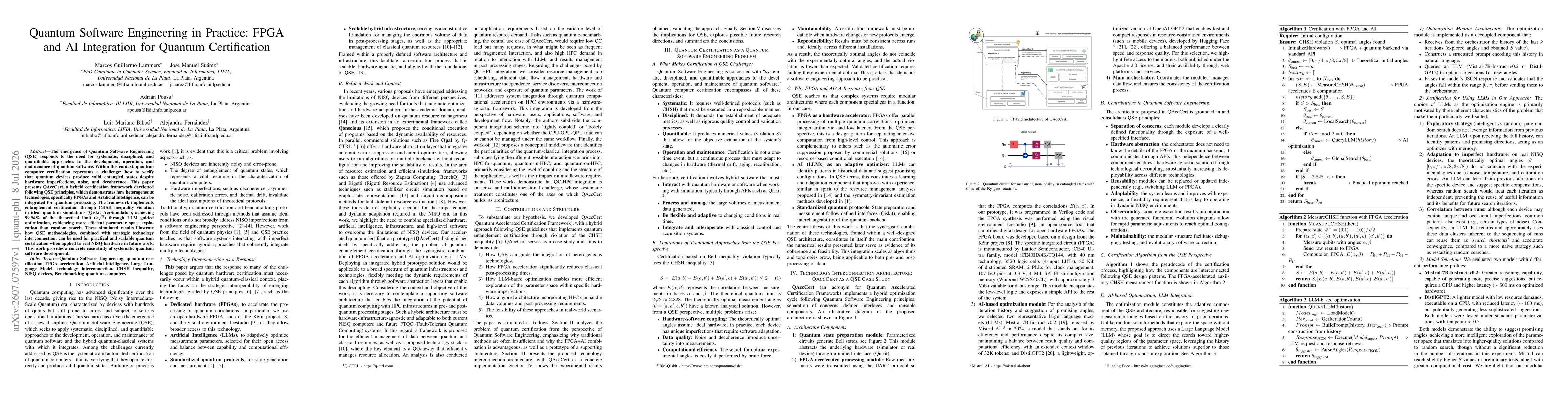 Thumbnail for Quantum Software Engineering in Practice: FPGA and AI Integration for Quantum Certification