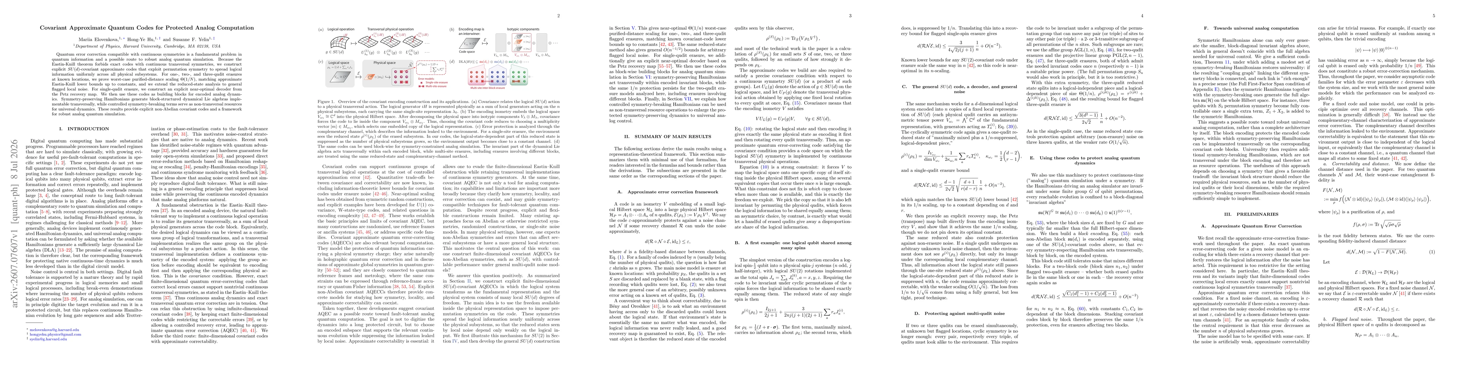 Thumbnail for Covariant Approximate Quantum Codes for Protected Analog Computation