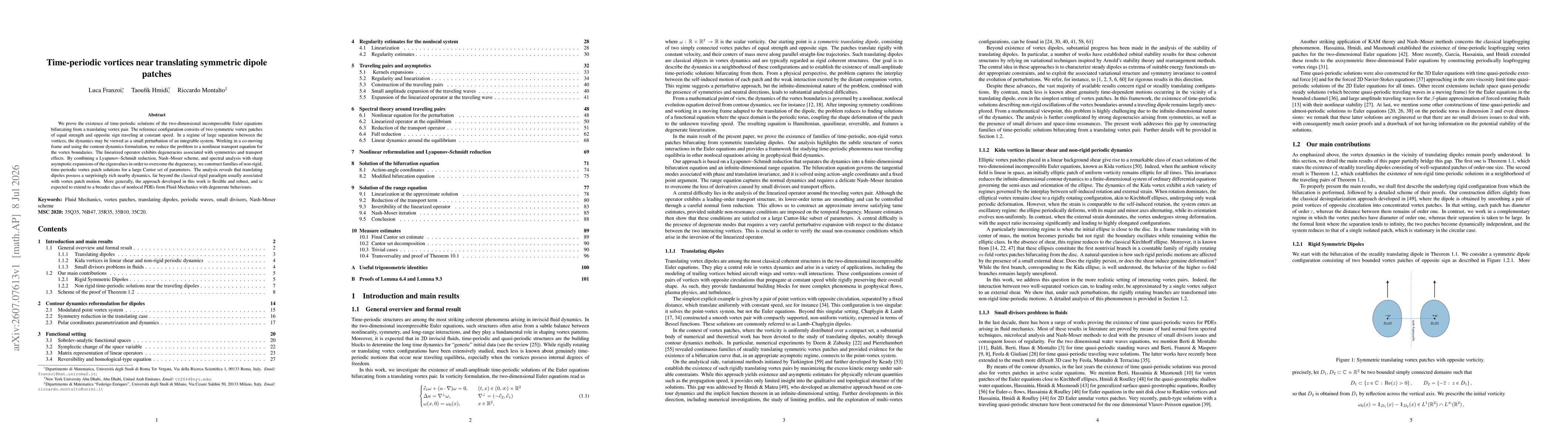 Thumbnail for Time-periodic vortices near translating symmetric dipole patches