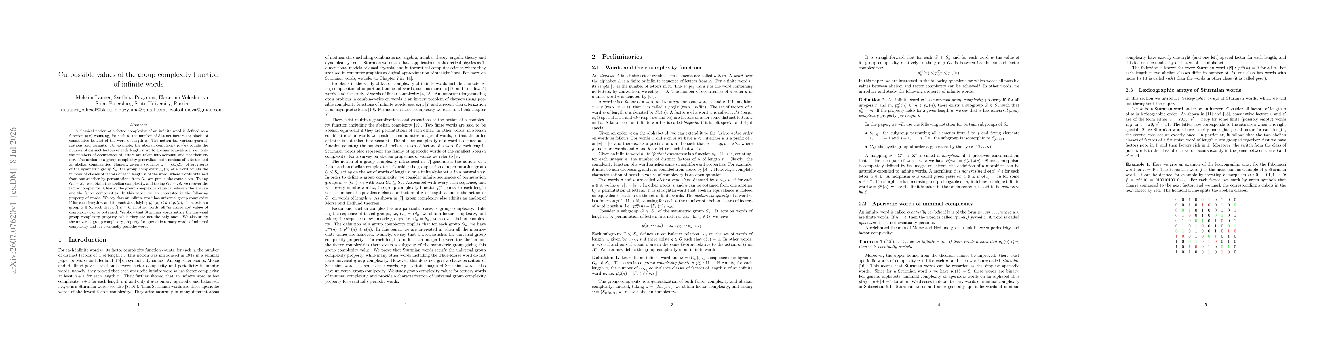 Thumbnail for On possible values of the group complexity function of infinite words