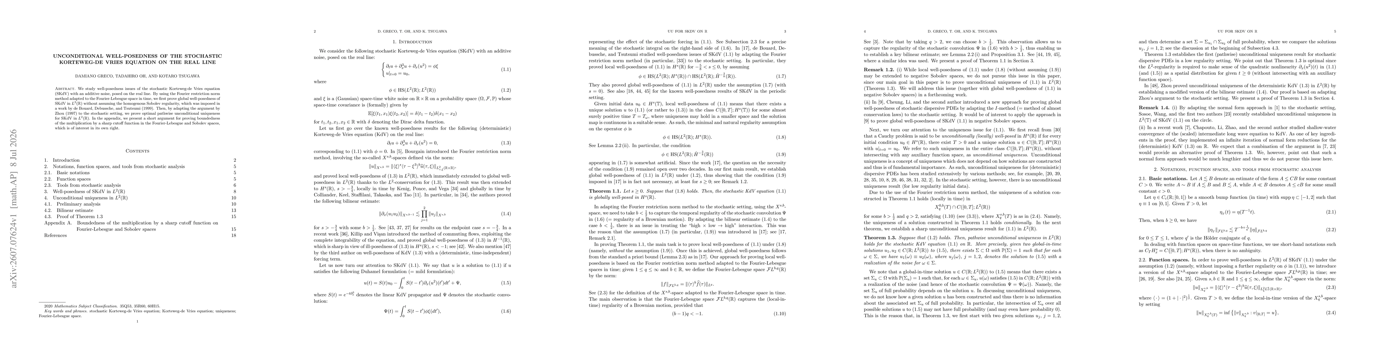 Thumbnail for Unconditional well-posedness of the stochastic Korteweg-de Vries equation on the real line