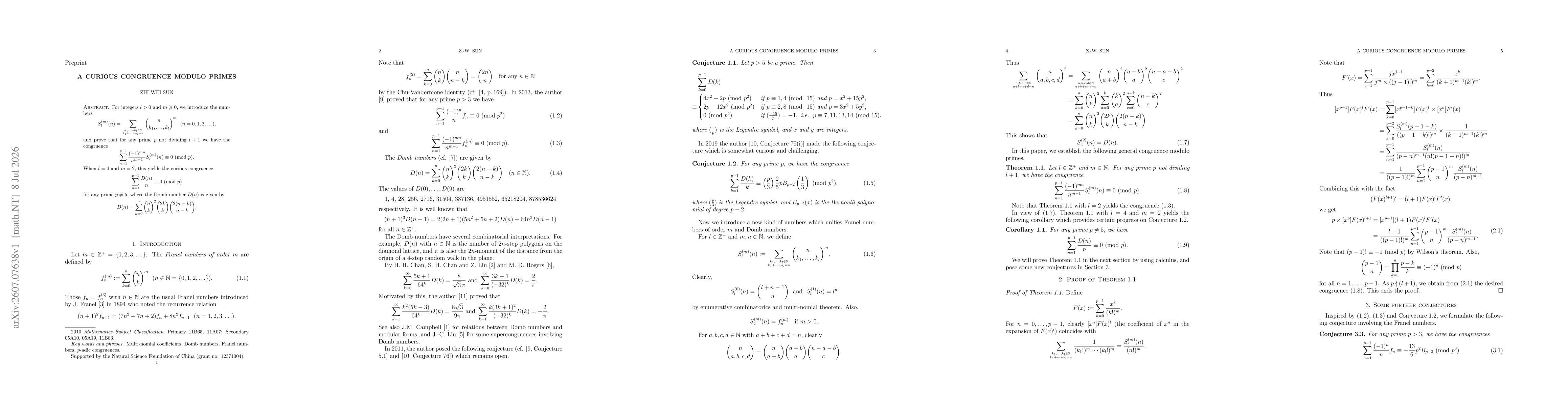 Thumbnail for A curious congruence modulo primes