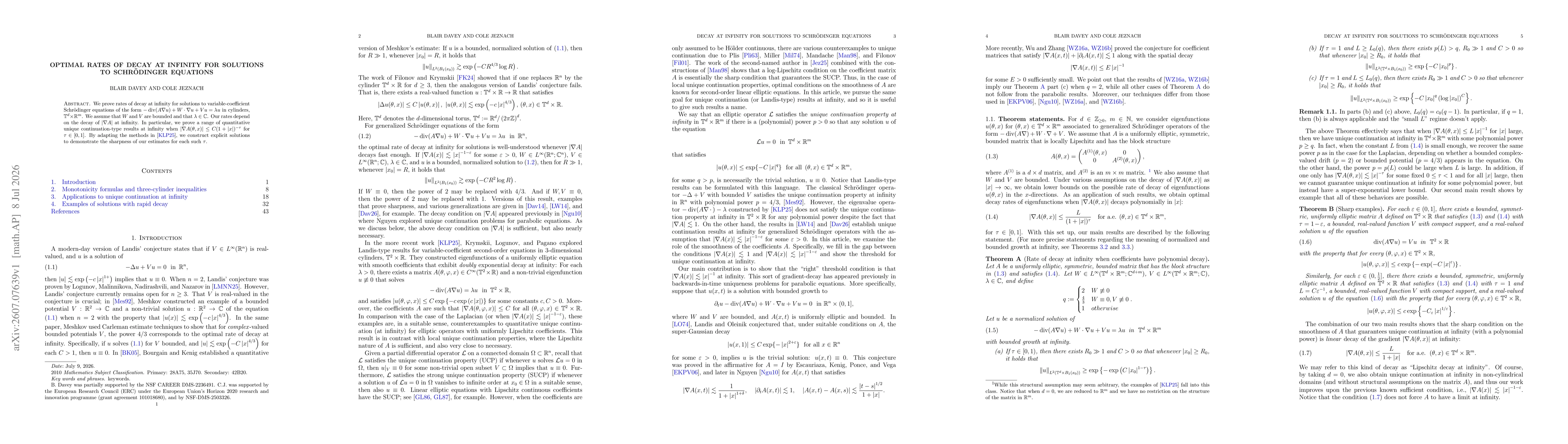 Thumbnail for Optimal rates of decay at infinity for solutions to Schrödinger equations
