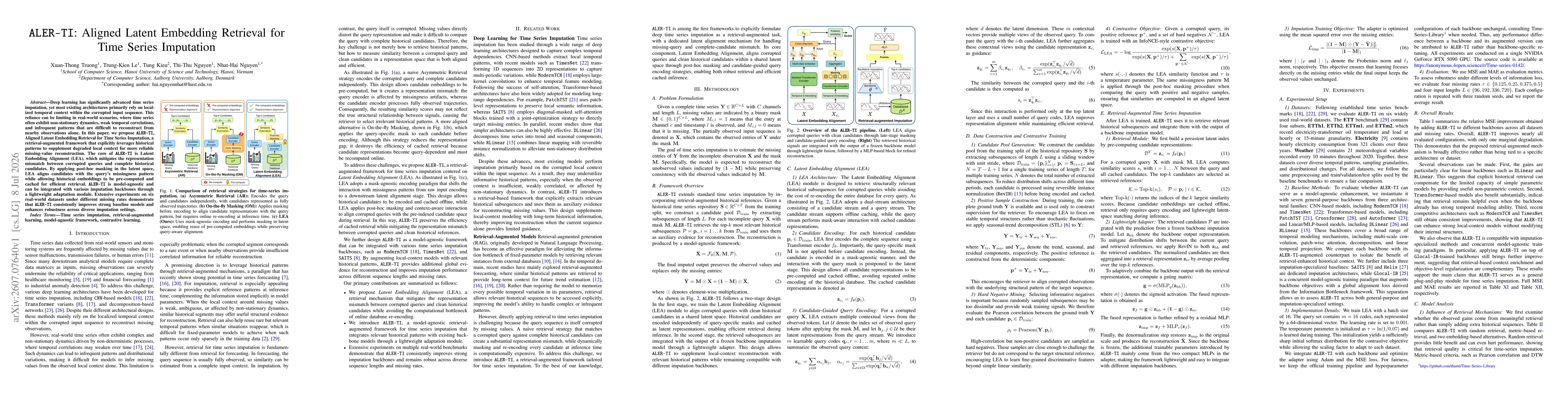 Thumbnail for ALER-TI: Aligned Latent Embedding Retrieval for Time Series Imputation